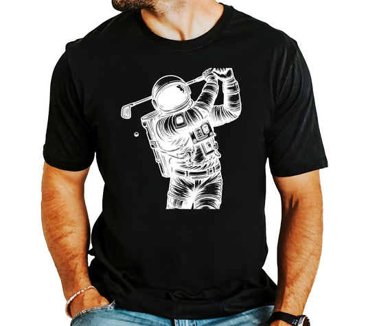 Golf shirt hanging display showing fit and style of funny golf enthusiast apparel