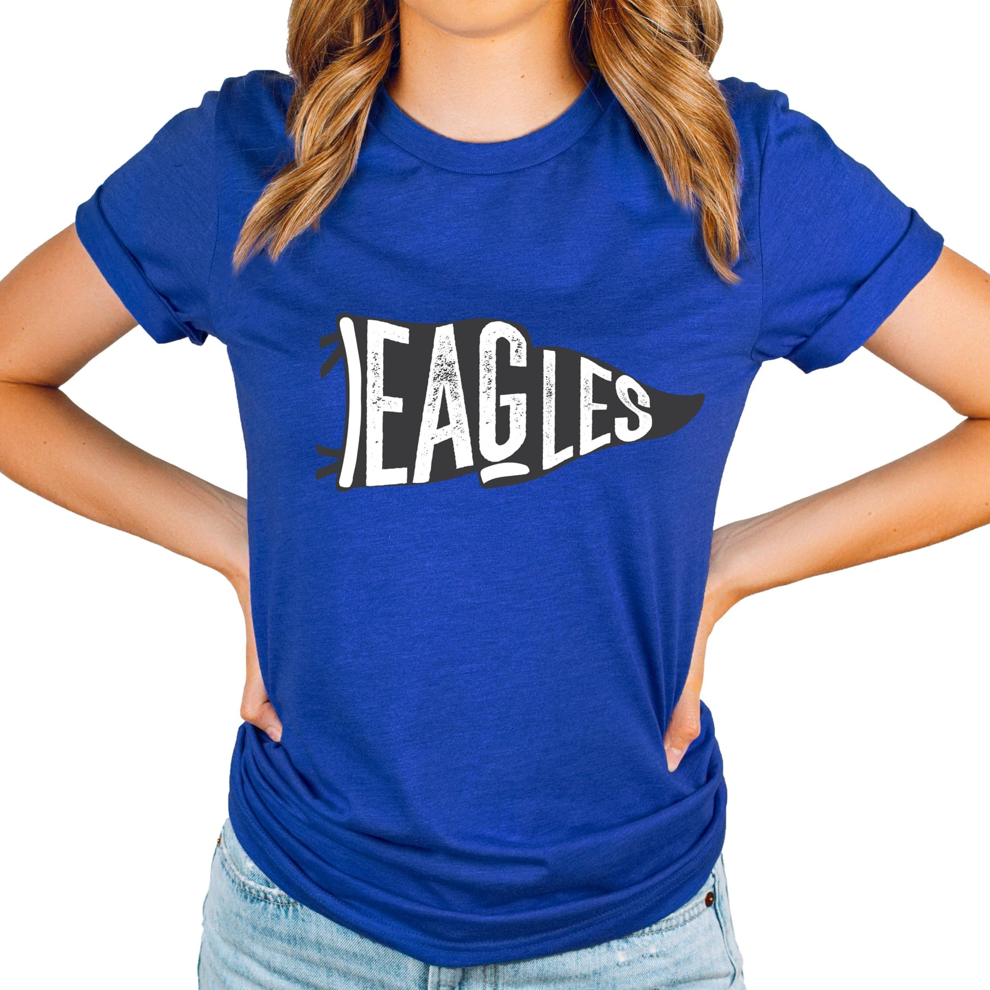 Back view of Eagles school pride shirt showing fit and style