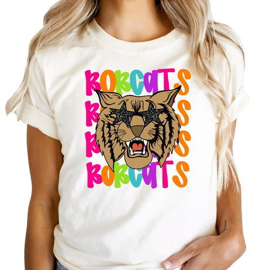 Kids version of the colorful Bobcats wavy spirit graphic tee, natural fabric