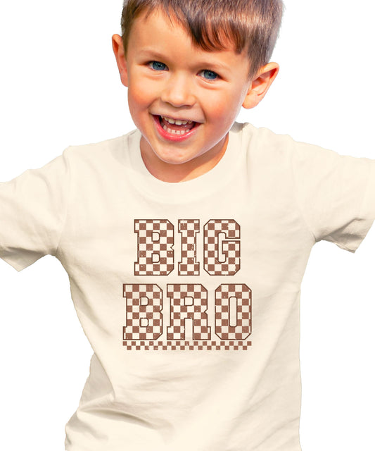 Trendy Big Bro Shirt for Boys Checkered Big Brother Sibling T-Shirt