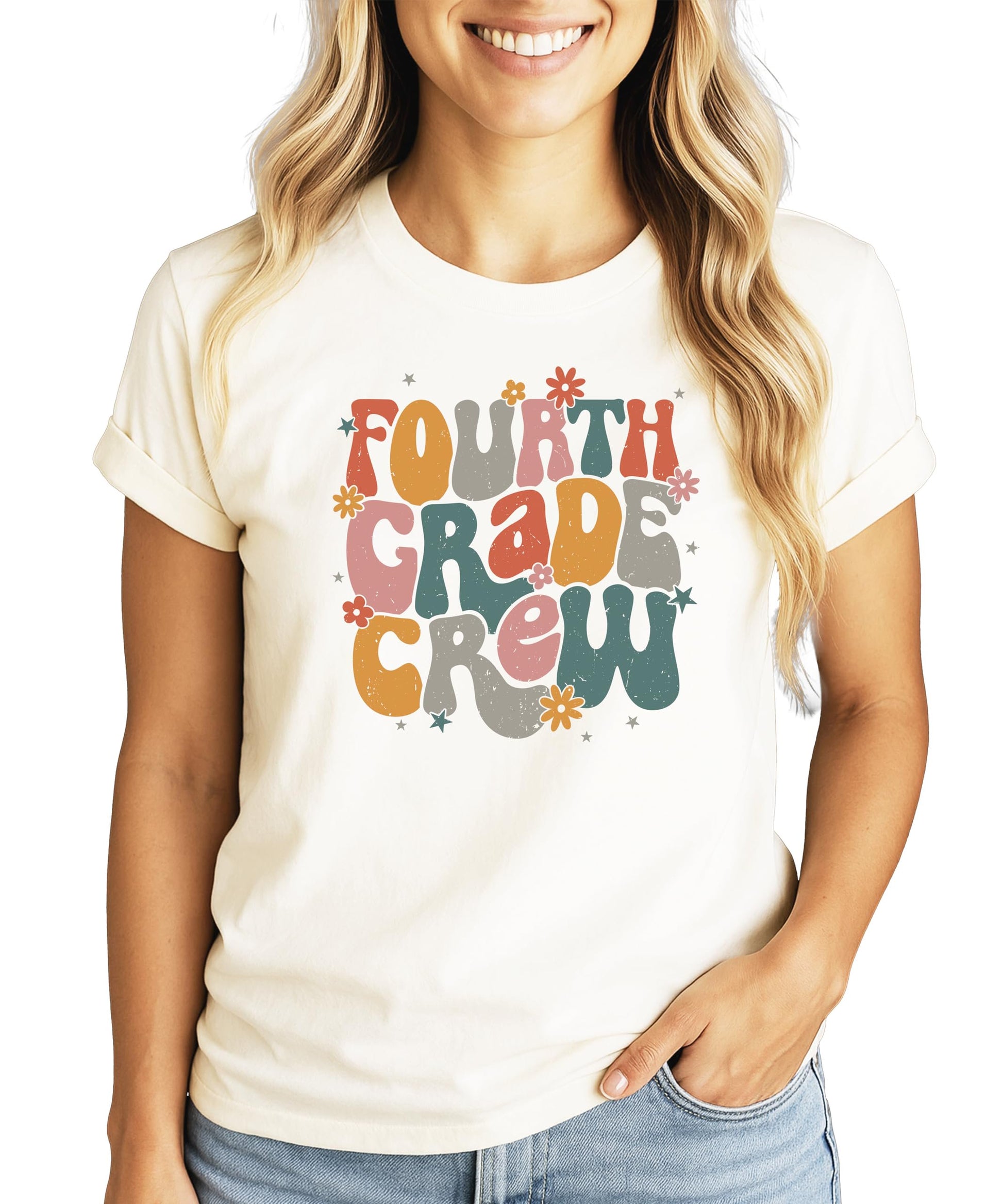 Fourth Grade Crew graphic tee displayed flat showing full design