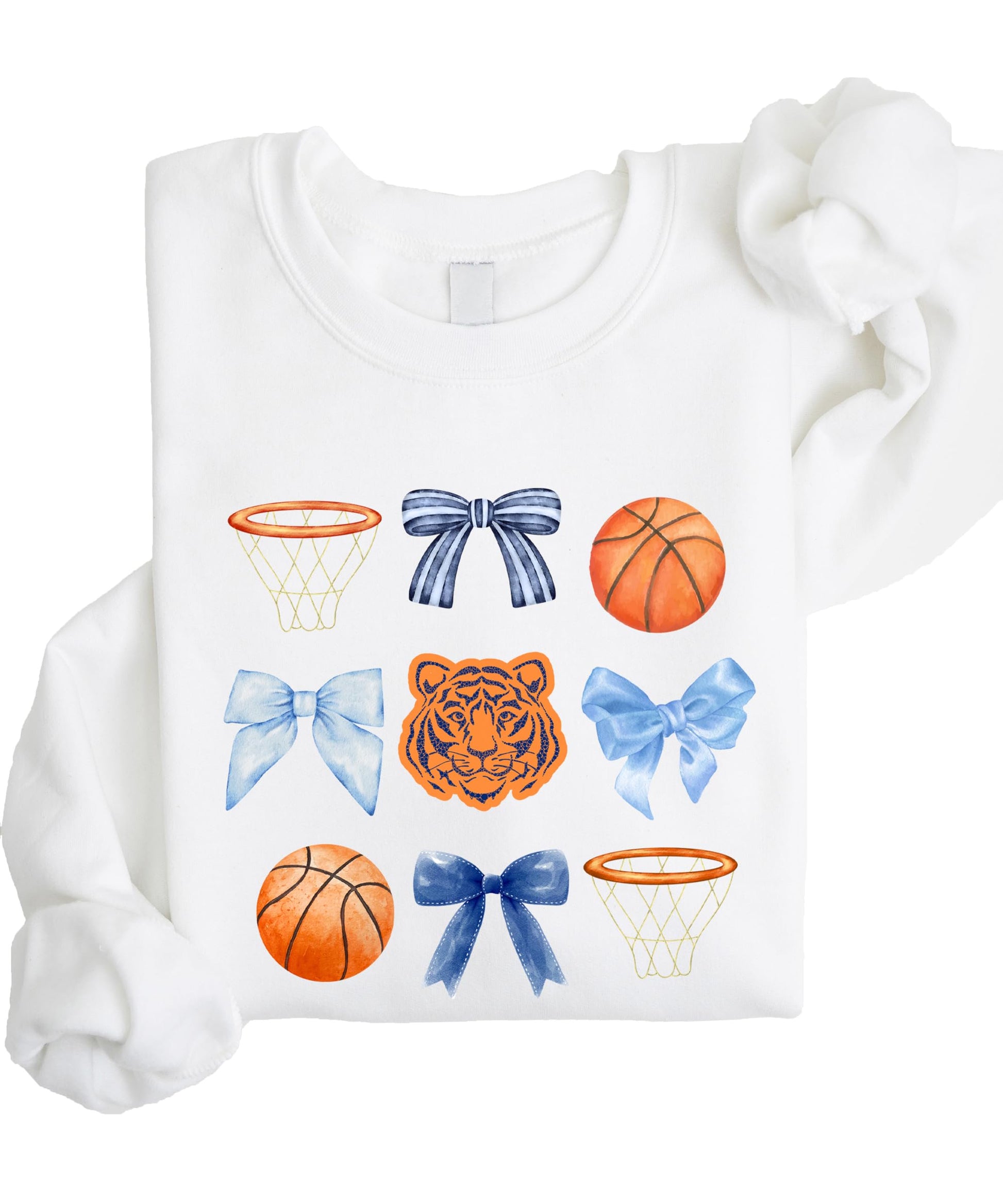 Tigers mascot coquette bows sweatshirt styled casually, shown on model or flat lay