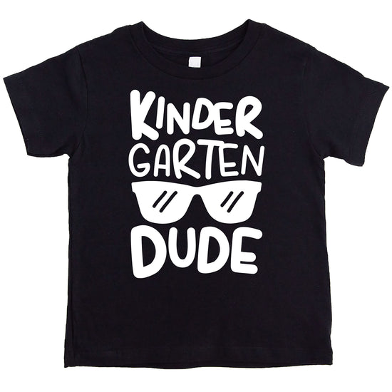 Boys royal blue kindergarten dude graphic tee with vintage sunglasses design for first day of school
