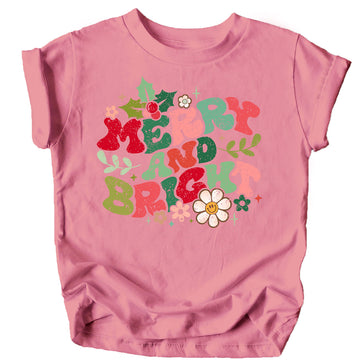Groovy Merry and Bright Kids and Adult Matching Christmas T-Shirts for Matching Family Fun Outfits