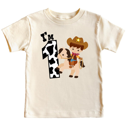 1st Birthday Cowboy Themed Shirt for Boys I'm 1 First Birthday Country Tee Natural Shirt 12 Months