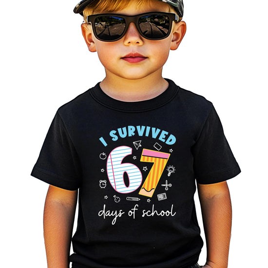 Back or alternate view of I Survived 67 Days of School kids graphic t-shirt