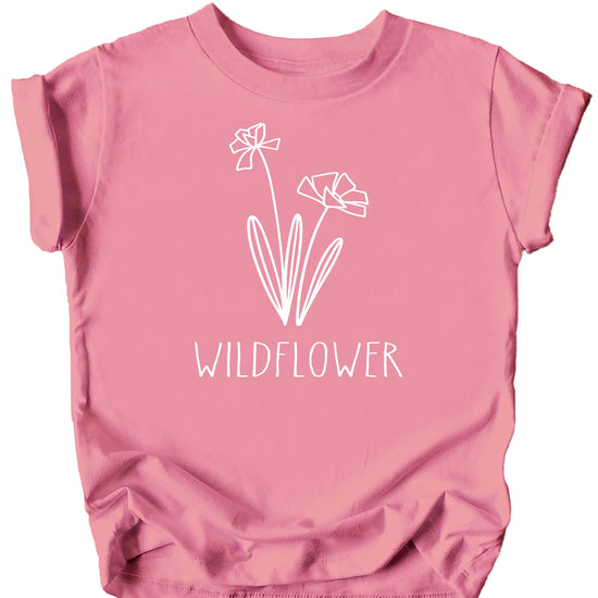 Wildflower graphic kids shirt in mauve shown as part of mommy and me set