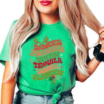 Funny reindeer names Christmas graphic tee in natural color, adult unisex fit