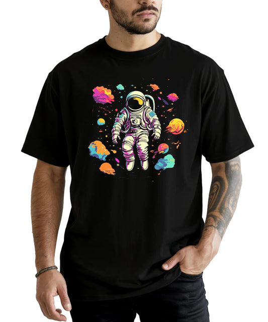 Trendy Astronaut T-Shirt for Men and Youth Boys Space Themed Graphic Tee Black Shirt Adult Small