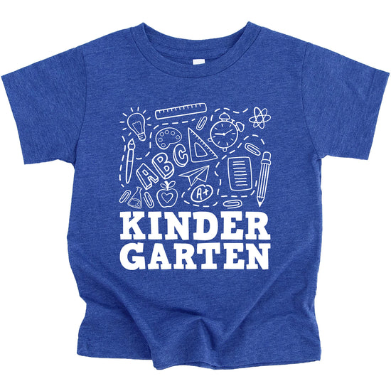 Flat lay of pink kids back to school raglan shirt with kindergarten graphic design