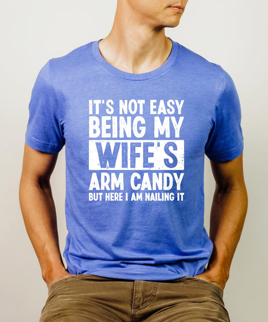 Back view of gray men's graphic tee showing shirt construction
