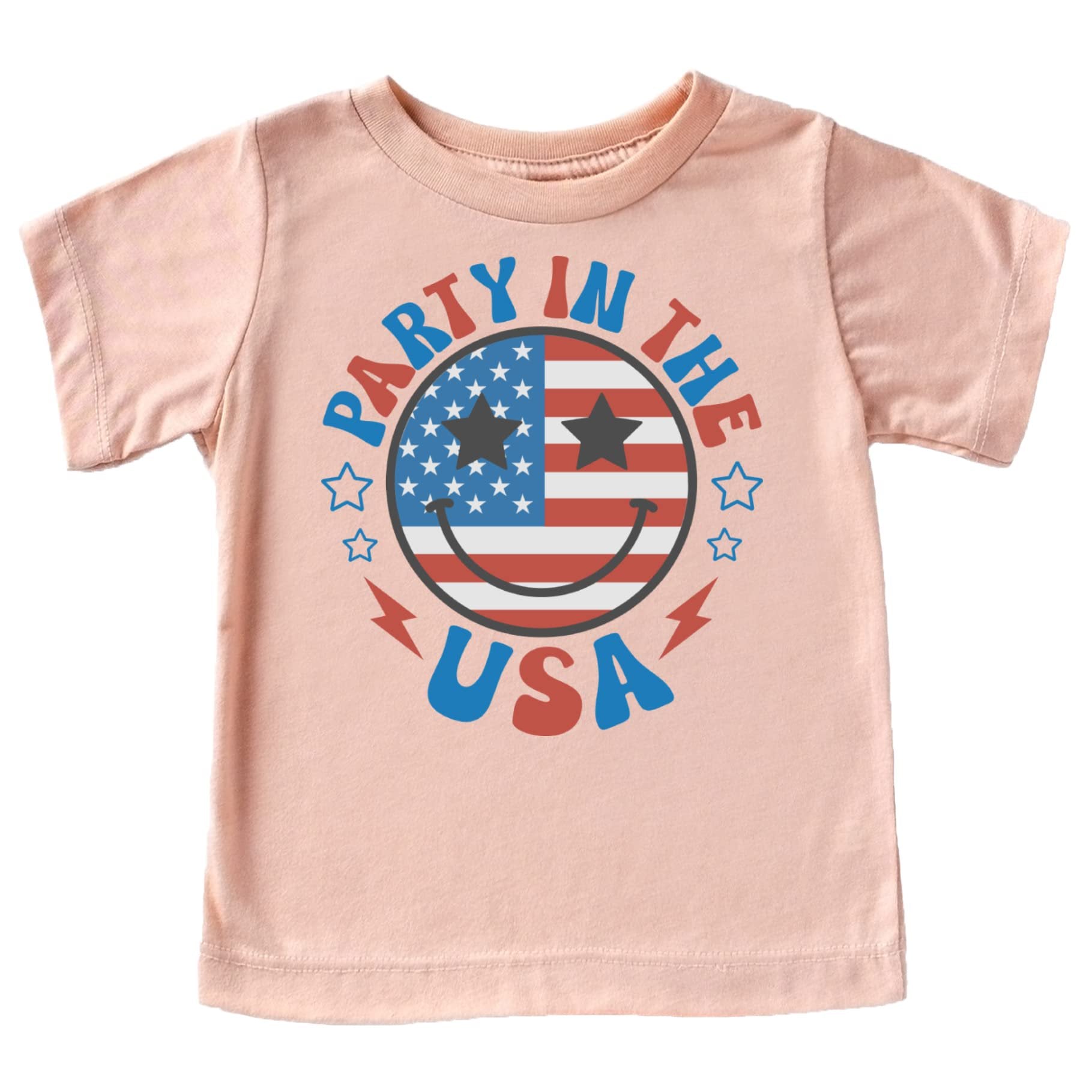 Party in the USA pink youth shirt with patriotic red white blue design