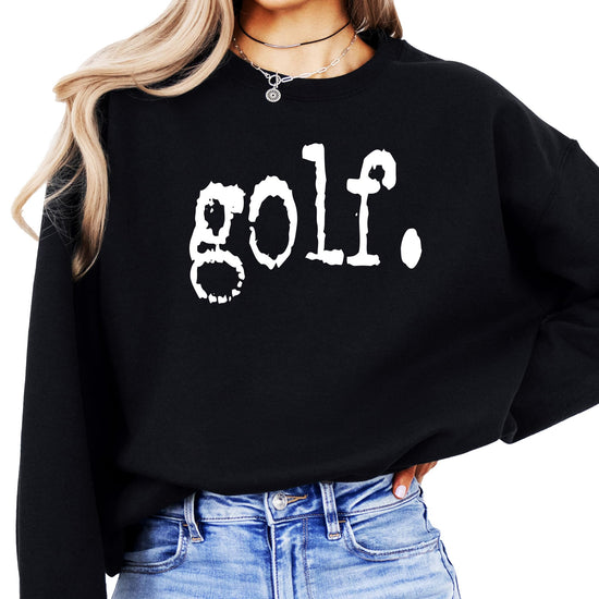 Lifestyle photo of gray golf graphic sweatshirt worn casually on or off the course