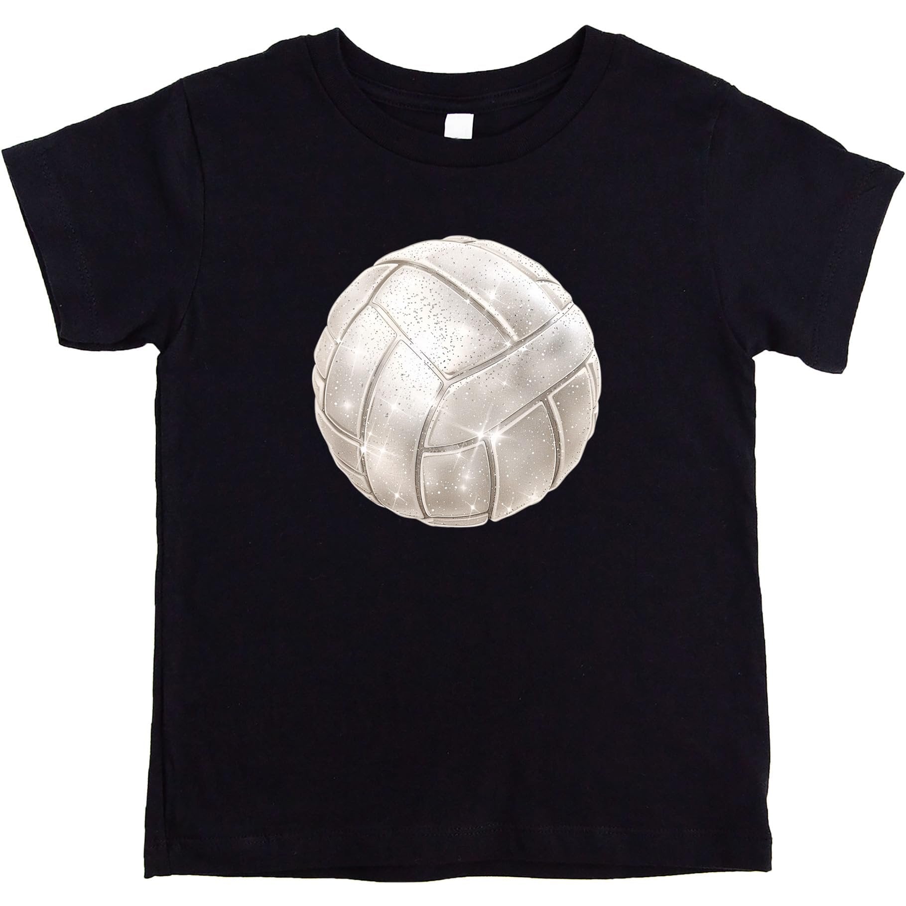 Faux glitter volleyball graphic tee for girls and toddlers in natural color