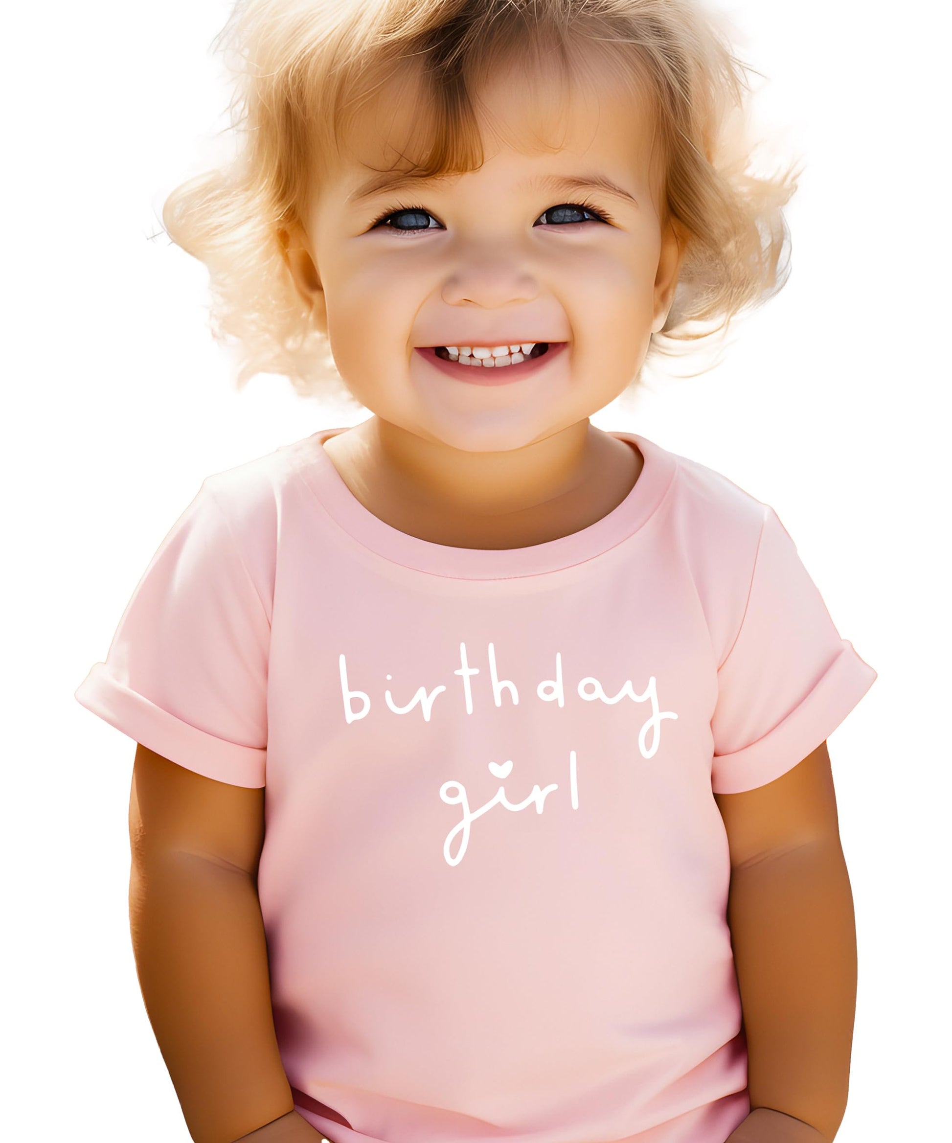 Olive Loves Apple Birthday Girl heart tee displayed on white background, youth sizing