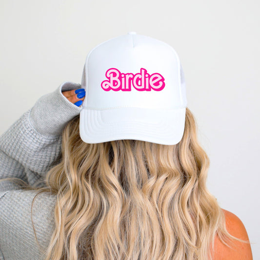 Girly Pink Birdie Trucker Hat for Women & Teens Golf Foam Front Classic 5 Panel Mesh Snapback