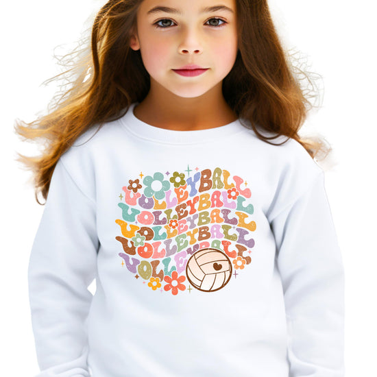 Detail shot of high-quality print on volleyball sweatshirt showing vibrant colors