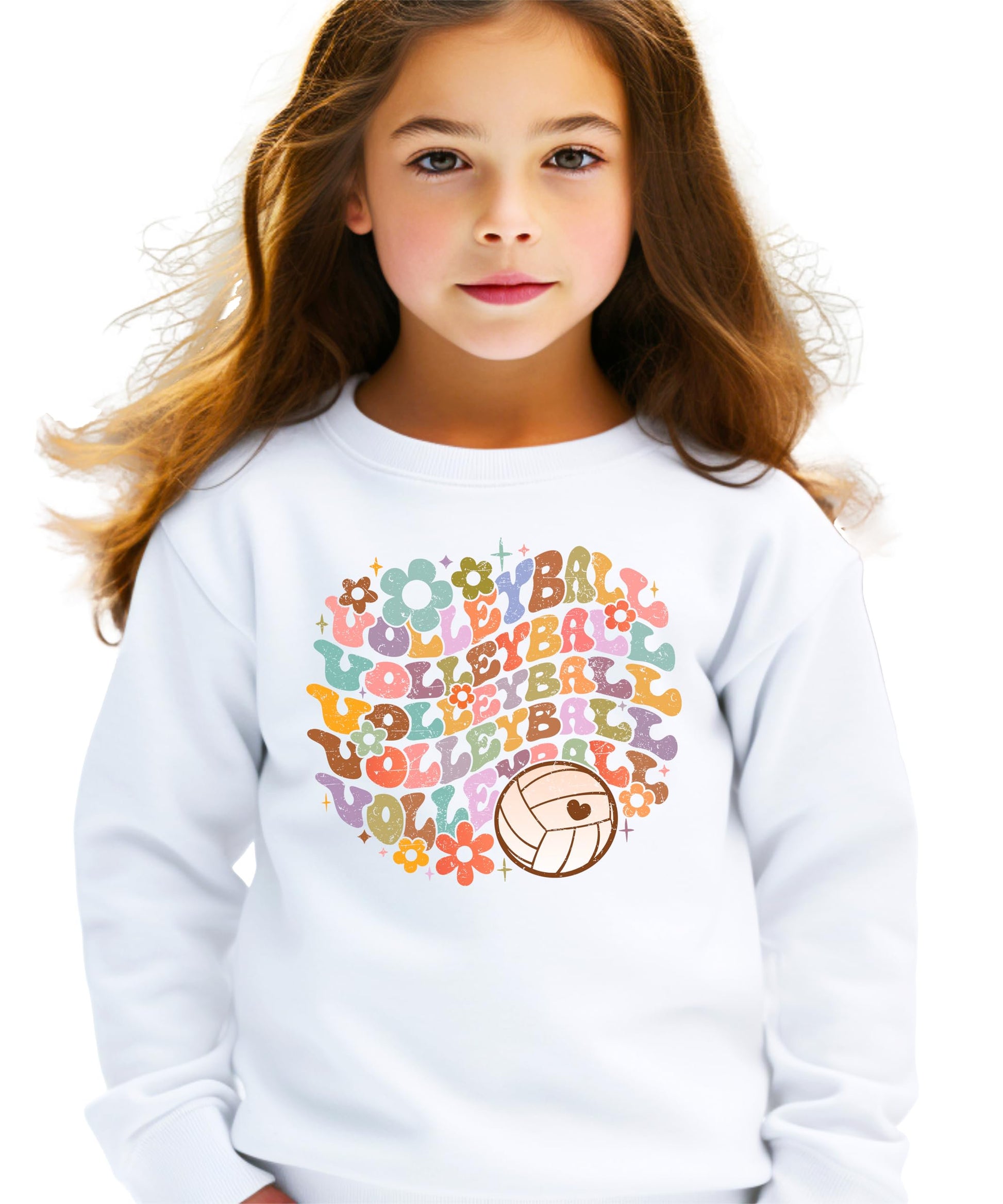 Detail shot of high-quality print on volleyball sweatshirt showing vibrant colors