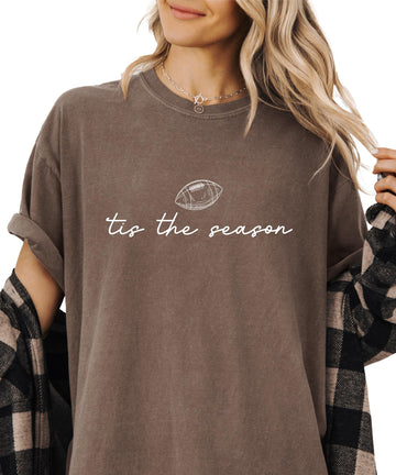 Tis the Season Fall Football Shirt for Women and Teens Trendy Funny Game Day Tee Espresso Shirt Adult X-Large
