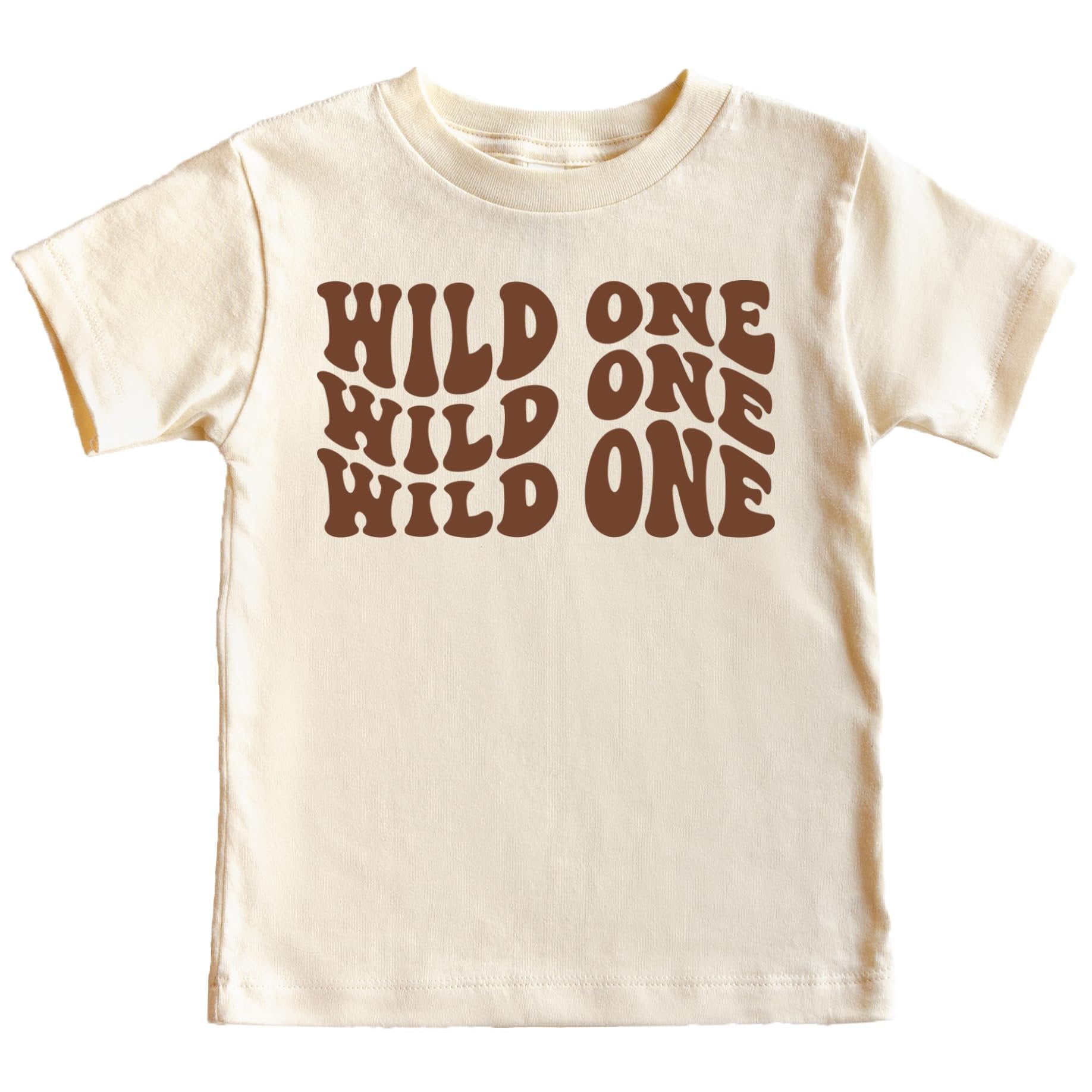 Baby wearing Wild One first birthday shirt showing fit and style on child