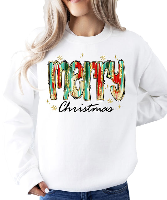 Merry Christmas Sweatshirt for Women Teens and Girls Cute Watercolor Holiday Pullover
