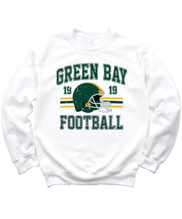 Vintage Green Bay 1919 Football Sweatshirt for Men Women and Kids Distressed Game Day Pullover White Sweatshirt Adult Small