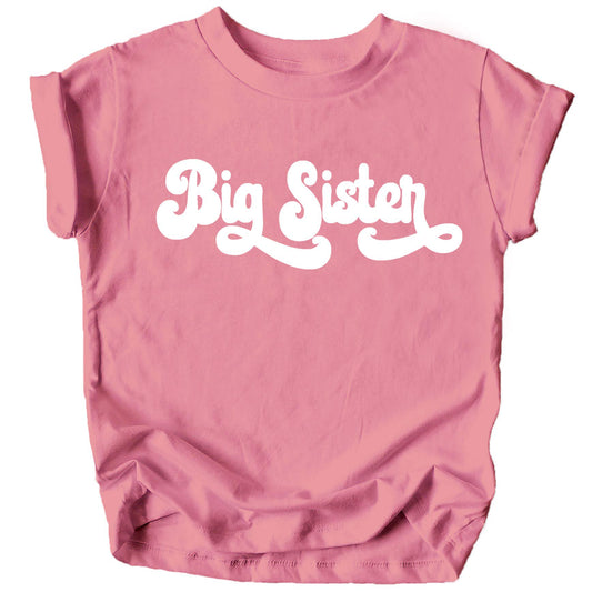 Retro Big Sister Sibling Reveal Announcement Shirt for Baby and Toddler Girls