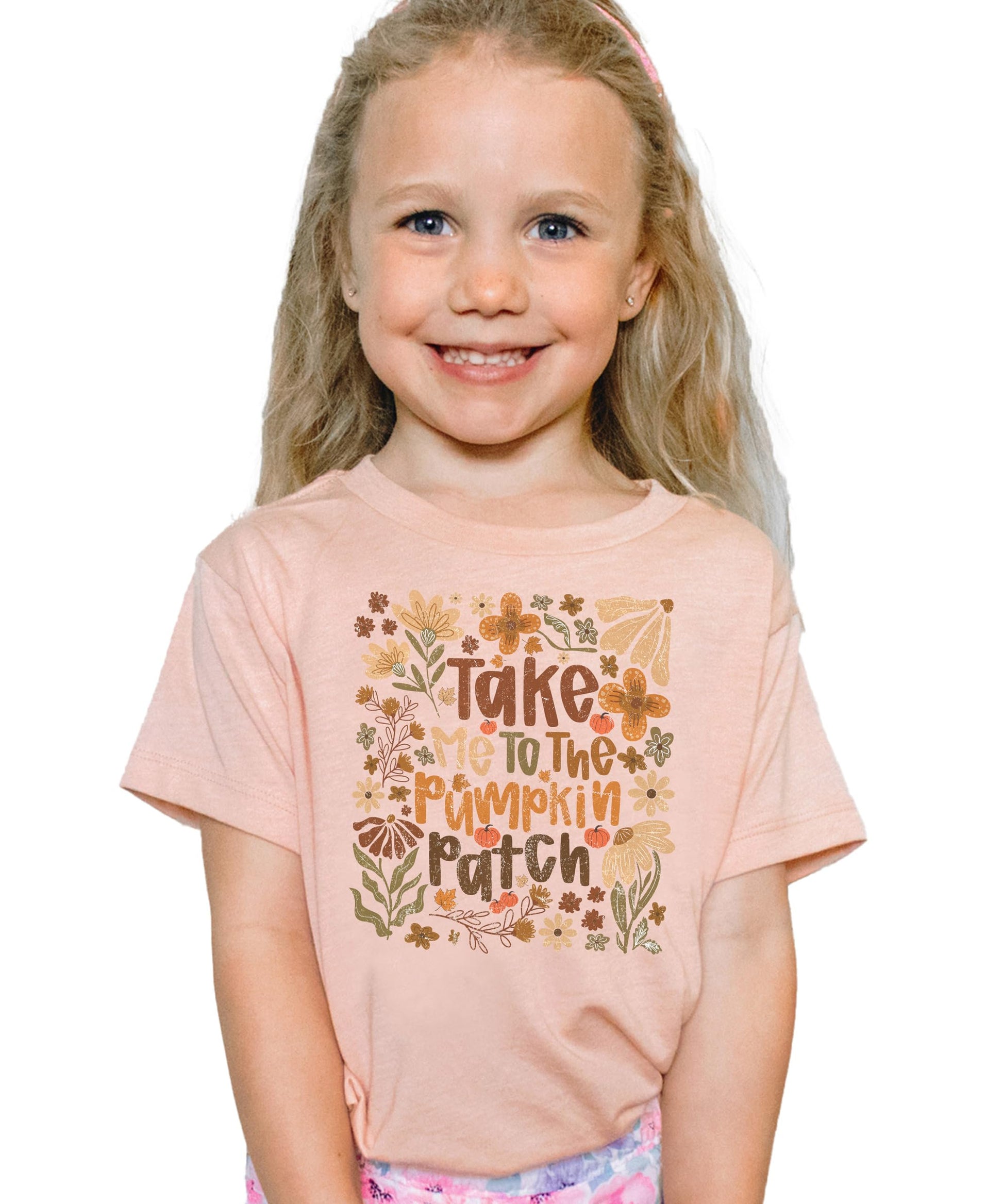 Product mockup of pumpkin patch tee with design details and seasonal autumn theme