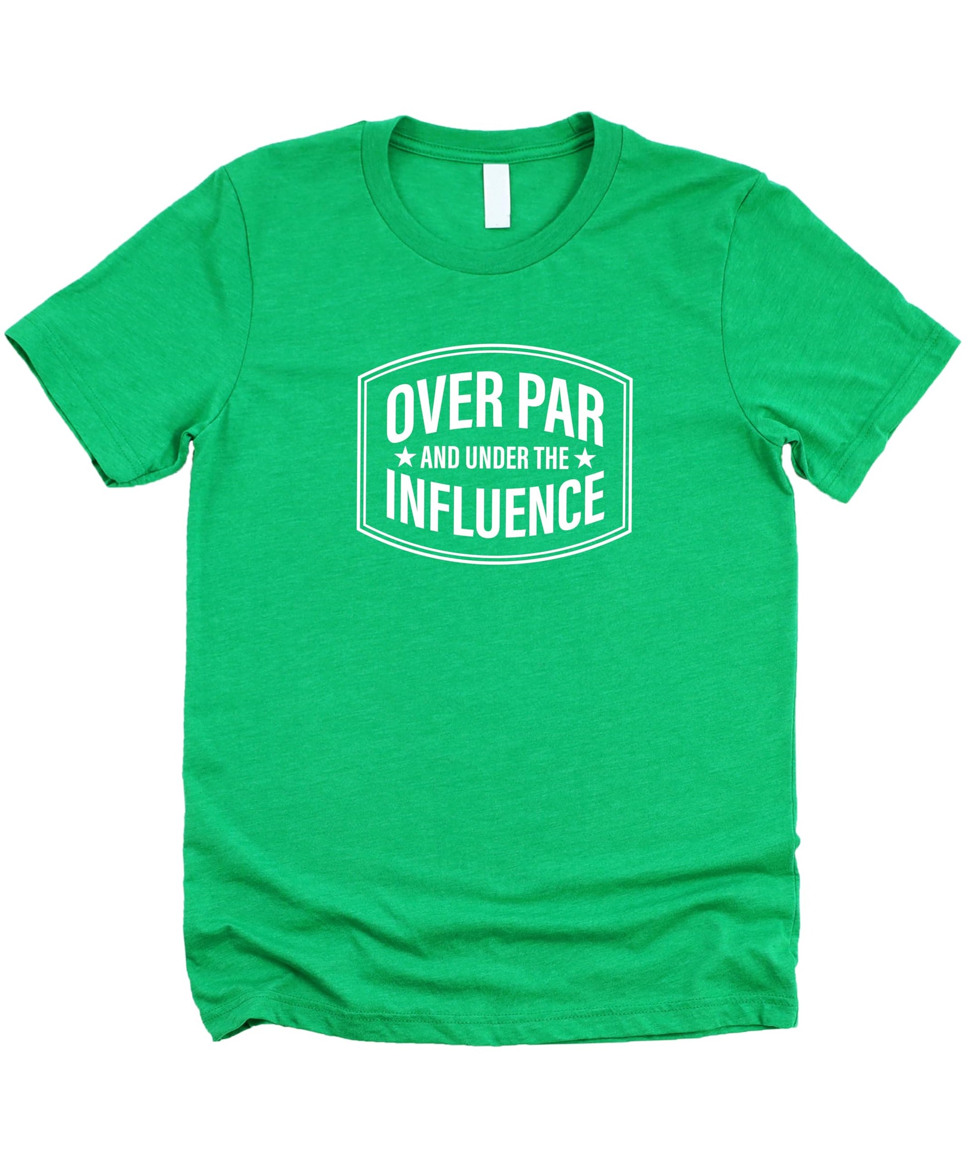 Back or alternate view of Over Par and Under the Influence funny men's golf shirt