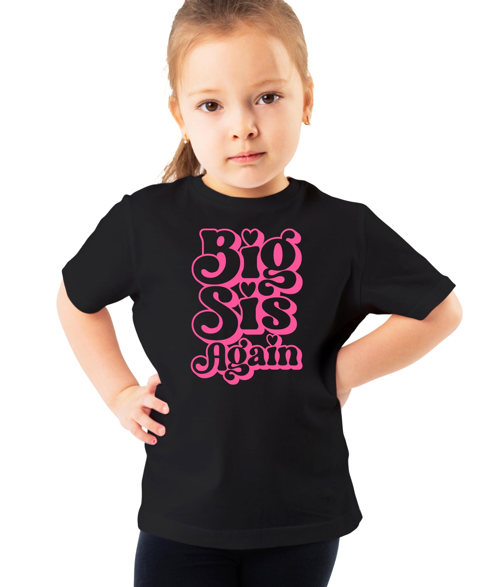 Detail shot of Big Sis Again retro graphic print quality on youth tee