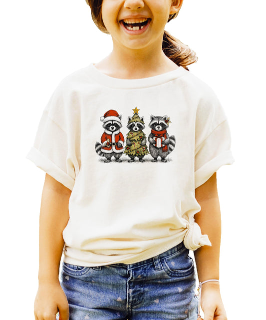 Trendy Raccoon Christmas Shirt for Women, Men and Kids Festive Graphic Tee Natural Shirt Adult Medium