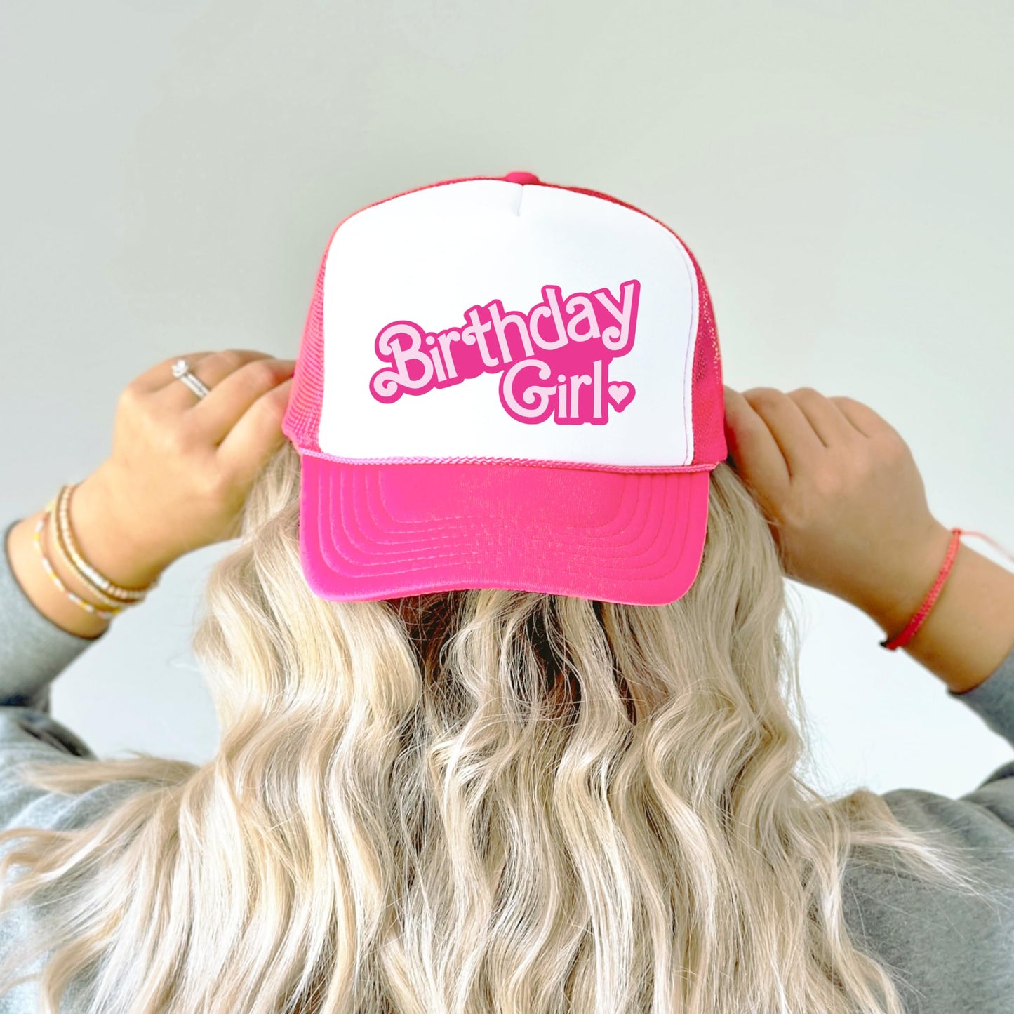 Birthday Girl Heart Hat for Women and Teens Trendy Pink Girly Adult Classic 5 Panel Mesh Snapback
