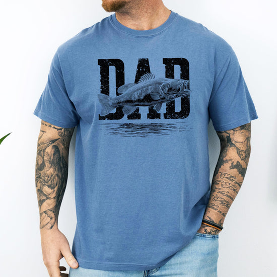 Olive Loves Apple men's fisherman graphic tee shown from back or alternate angle