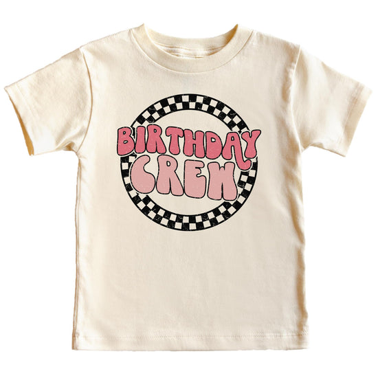Birthday crew shirt close-up showing vibrant printed birthday girl graphic design