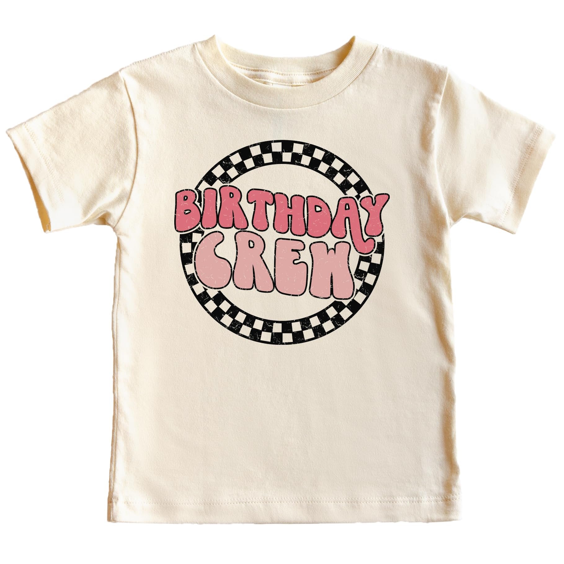 Birthday crew shirt close-up showing vibrant printed birthday girl graphic design