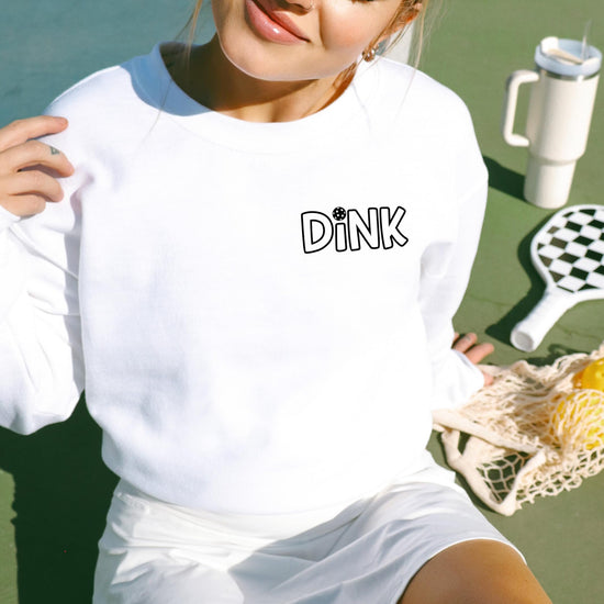 Detail shot of Dink pickleball sweatshirt fabric and print quality