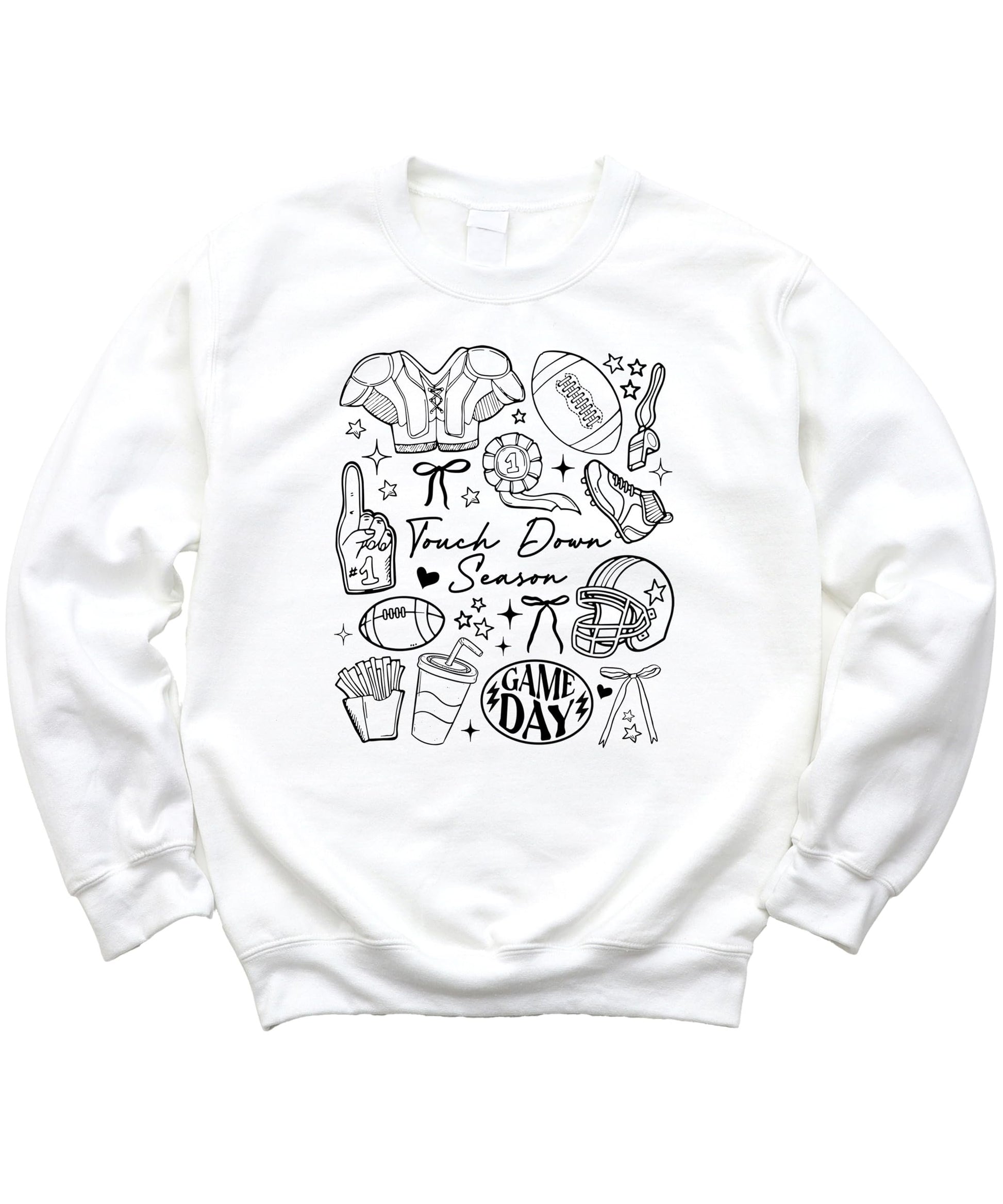 Lifestyle photo of Touch Down Season football sweatshirt styled for casual game day wear