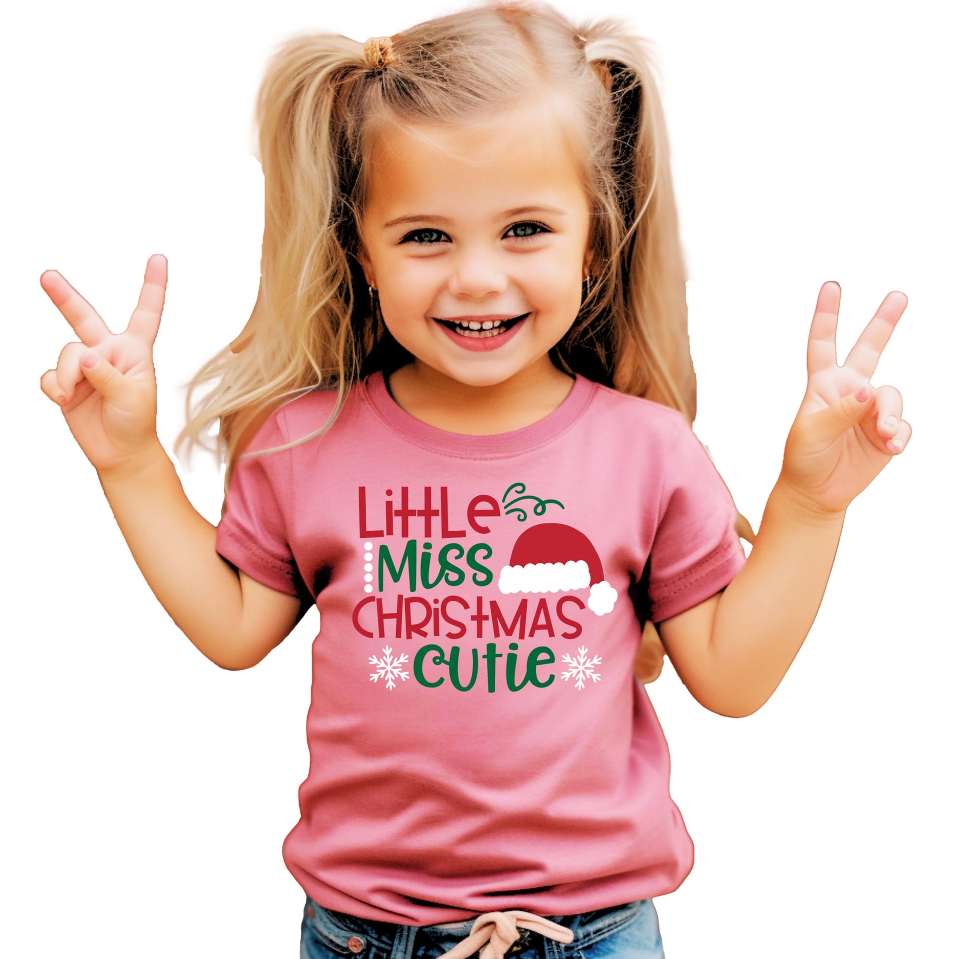 Little Miss Christmas Cutie holiday tee flat lay showing festive graphic design