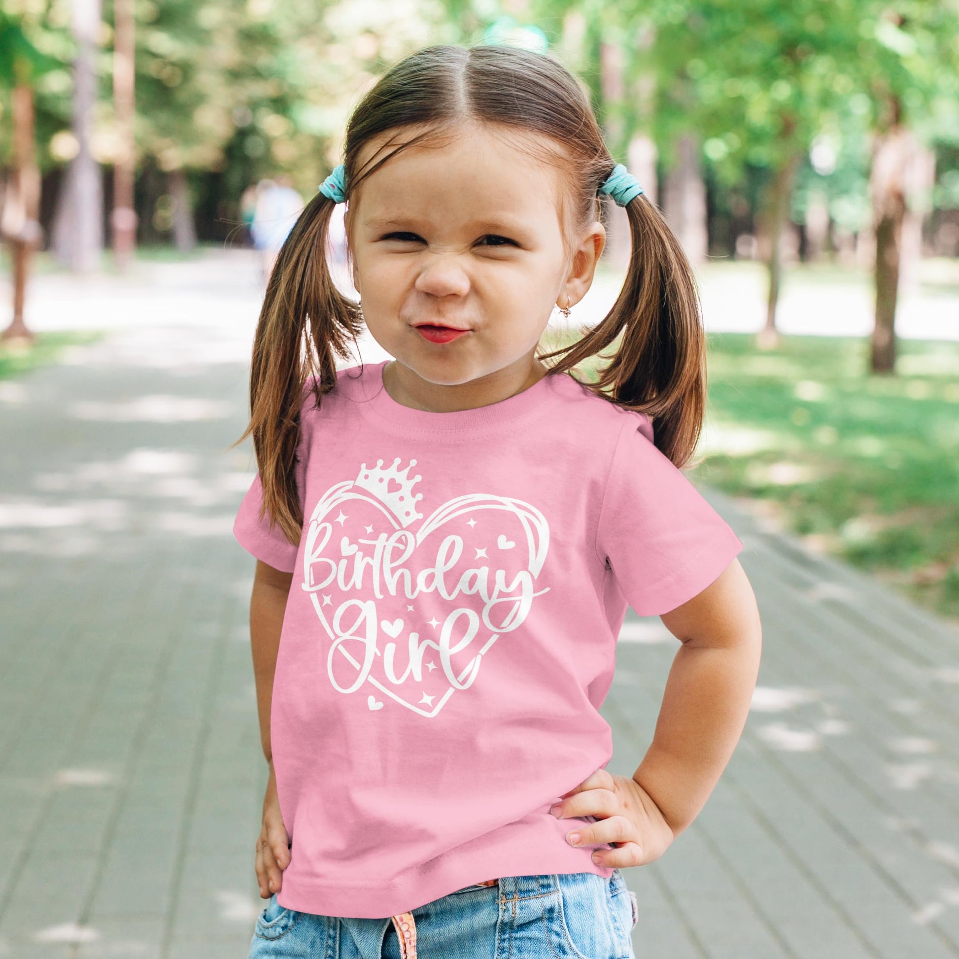 Purple birthday girl shirt laid flat showing full princess crown design