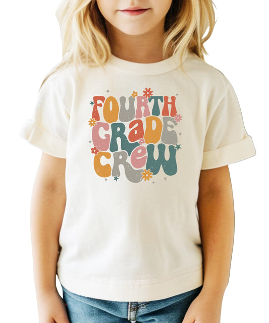 Fourth Grade Crew Shirt for Girls Colorful Retro Back to School Graphic T-Shirt for Kids