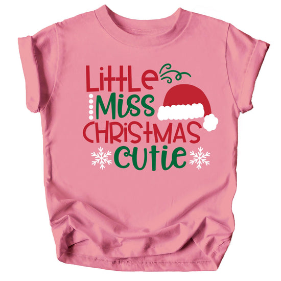Little Miss Christmas Cutie graphic tee in peach for toddler and baby girls holiday outfit