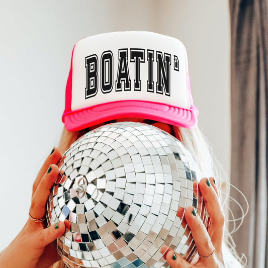 Boatin' Bold Distressed Graphic Unisex Classic 5 Panel Mesh Snap Back Trucker Hat