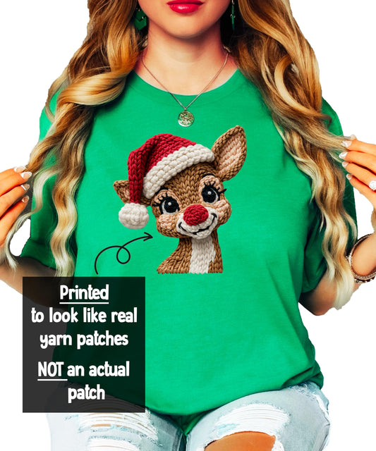 Faux Yarn Reindeer Christmas Graphic Tee