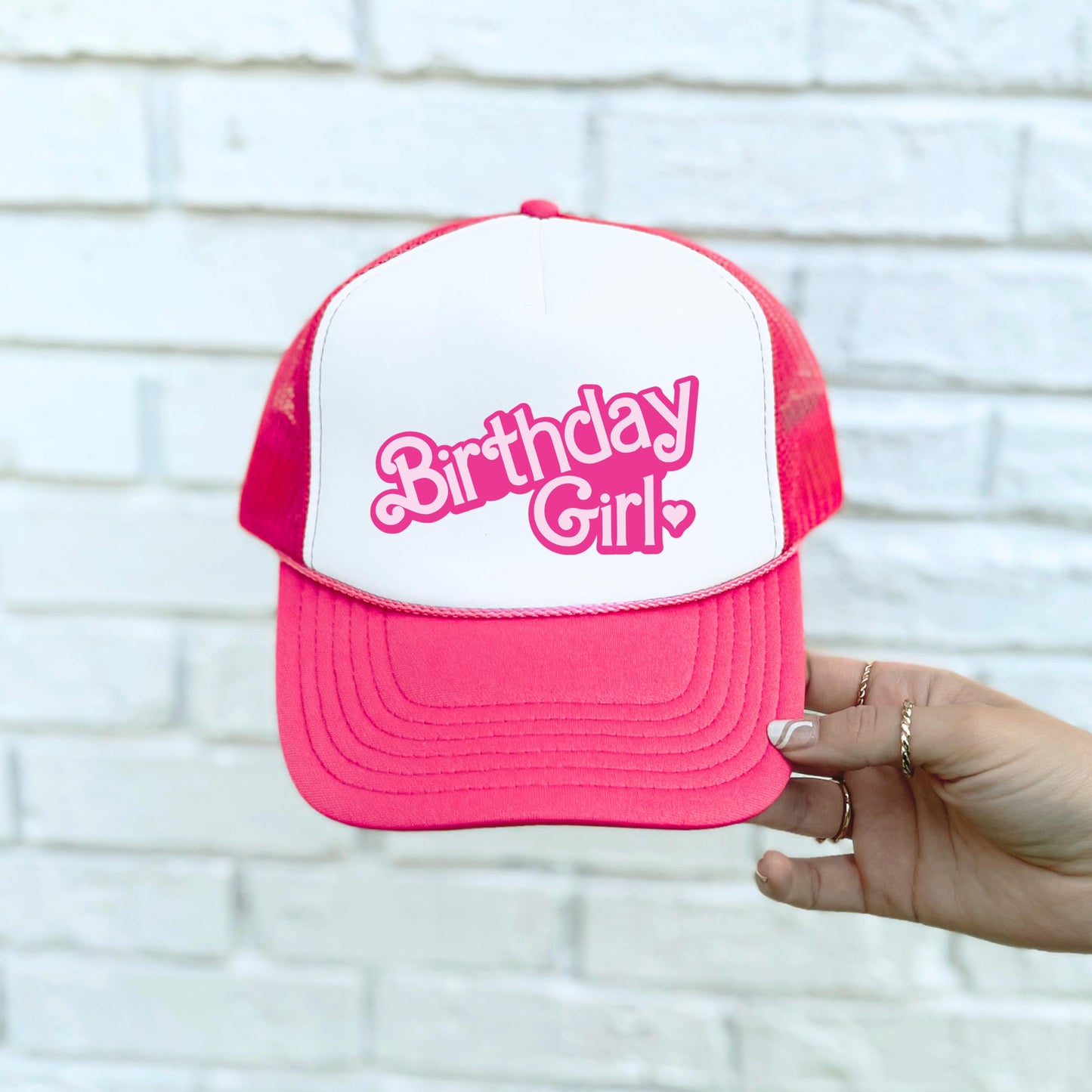 Birthday Girl Heart Hat for Women and Teens Trendy Pink Girly Adult Classic 5 Panel Mesh Snapback