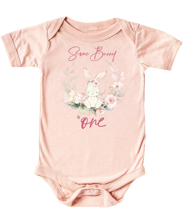 Olive Loves Apple Some Bunny is One Bodysuit for Baby Girls Spring Floral Wreath Flowers Toddler One-Piece