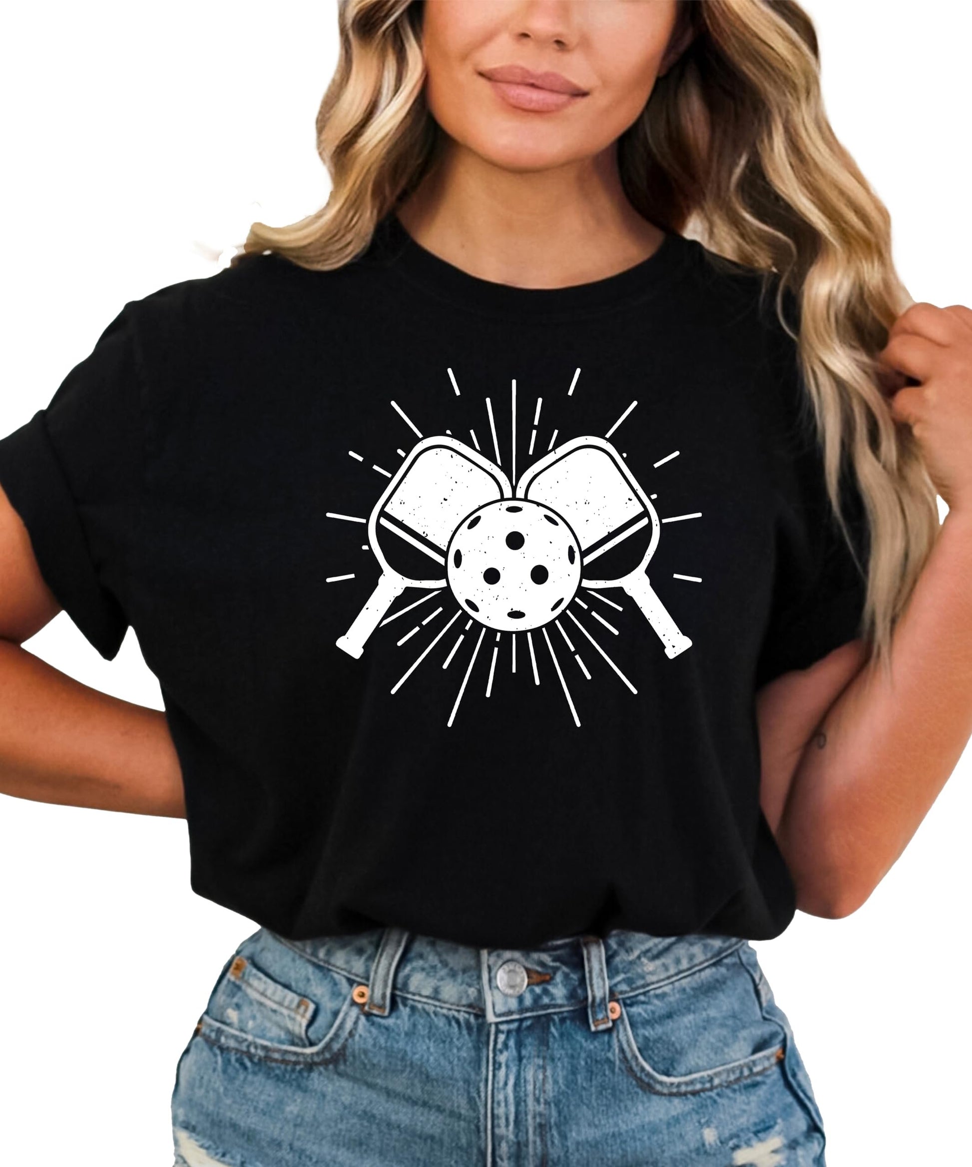 Pickleball enthusiast graphic tee showing complete paddle and ball artwork