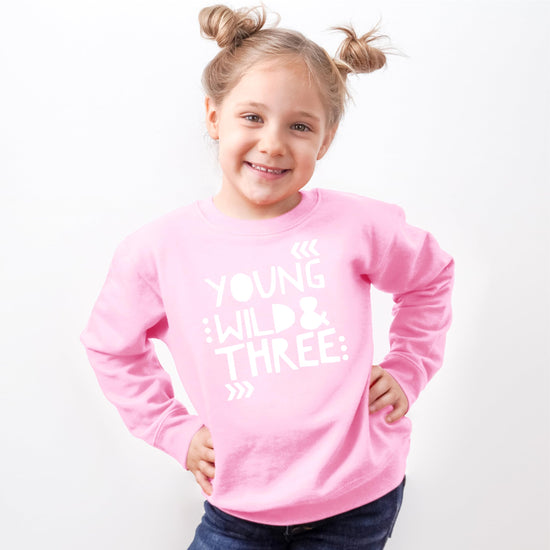 Young Wild & Three girls birthday sweatshirt product detail view