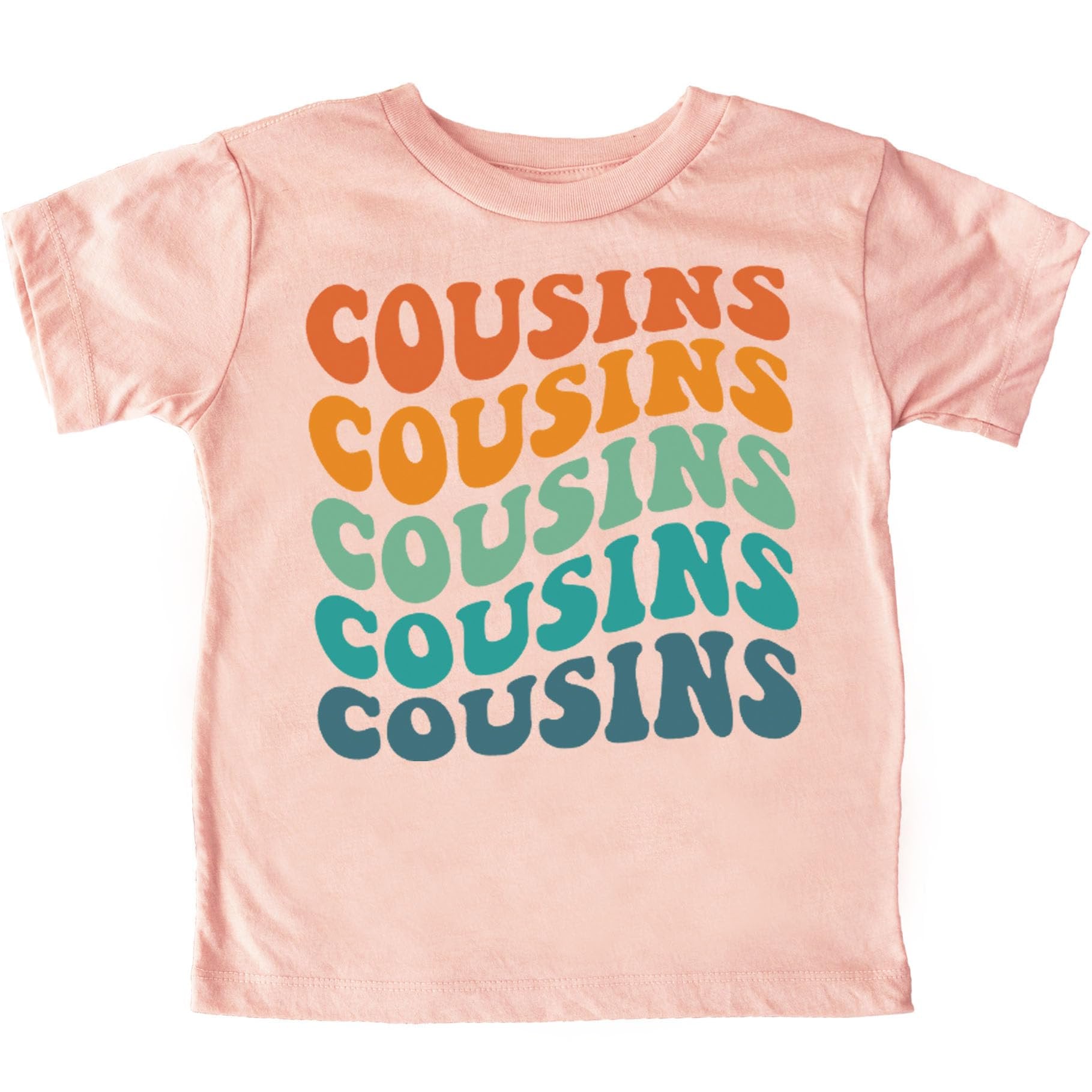 Close-up of cousins wavy groovy retro text design on kids shirt