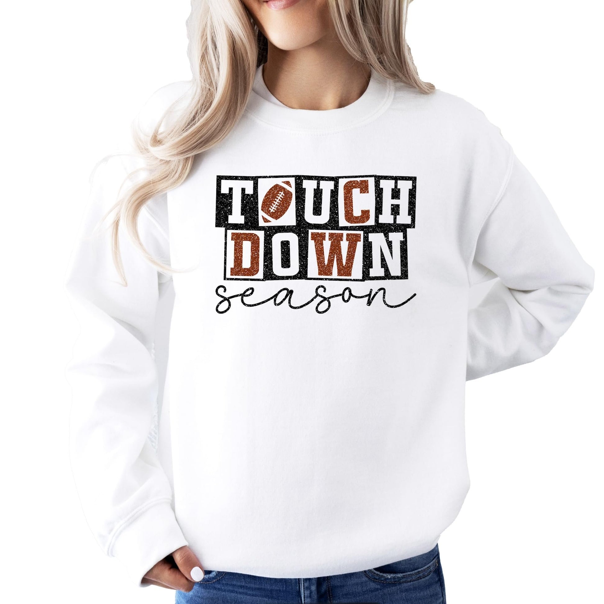 Touchdown season grey sweatshirt laid flat showing full front graphic design