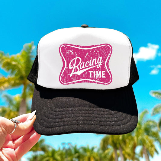 Racing Time Retro Trucker Hat for Women Men & Teens Foam Front Classic 5 Panel Mesh Snap Back